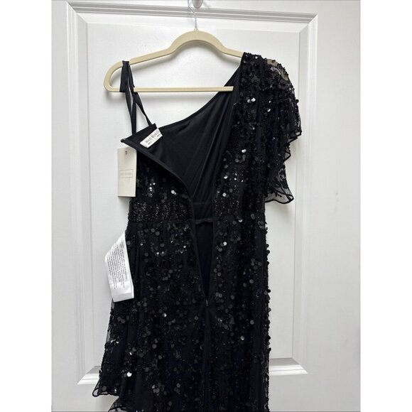 Mac Duggal Size 6 Black 93687 One Shoulder Beaded Asymmetrical Hem Gown Dress - Picture 8 of 10